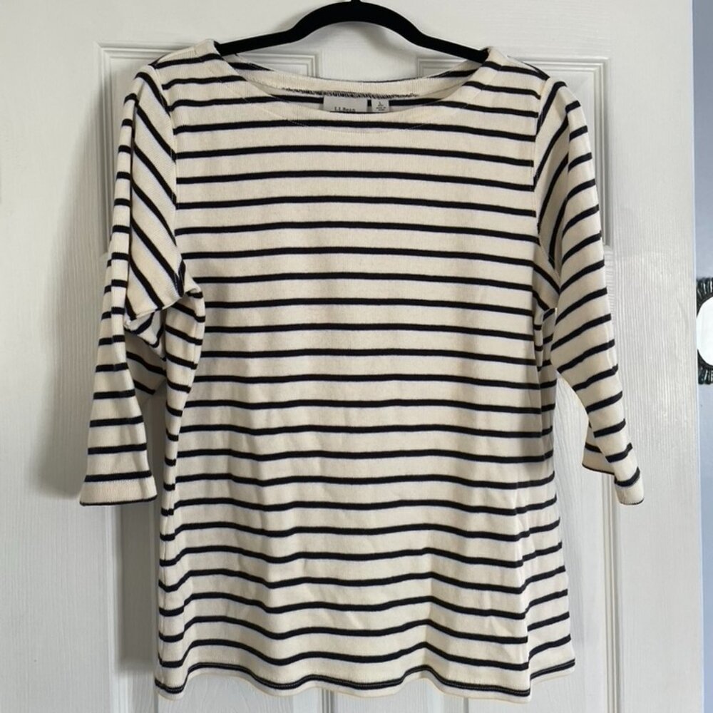 L.L. Bean French Sailor Striped Boatneck Sweater Size L